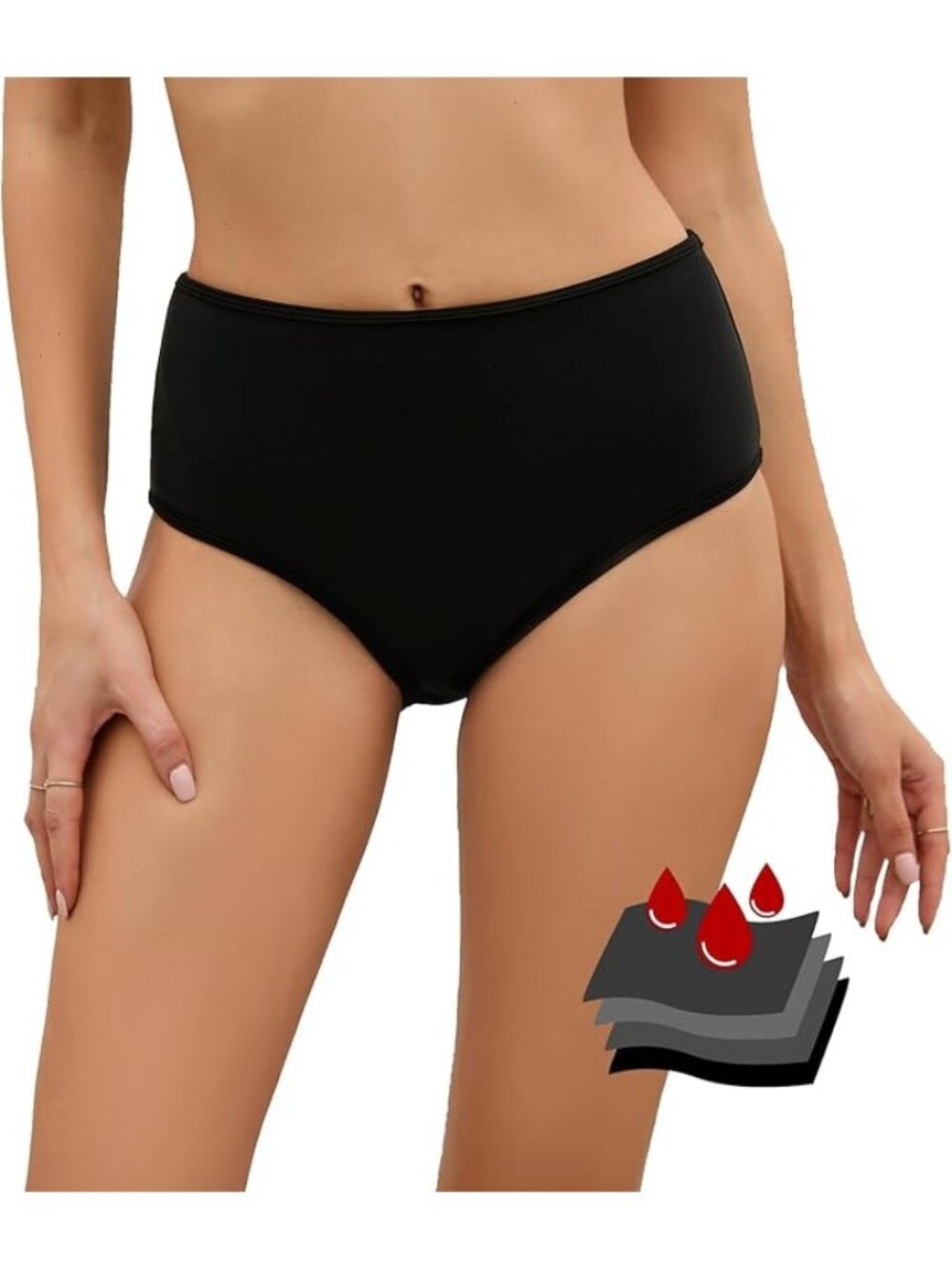 XXS Leakproof Period Swimwear High Waisted Bikini Bottoms‎ Black Full Coverage